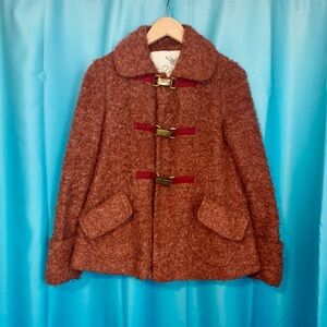 Tabitha. Amaranth Boucle Sweater Coat. Metal Clasp Closure. Pockets. Size XS.